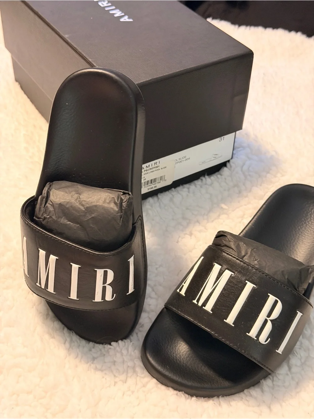 AMIRI Kids Logo Slides Sandals Black Size EU 31 US 13 w/ Box Authentic